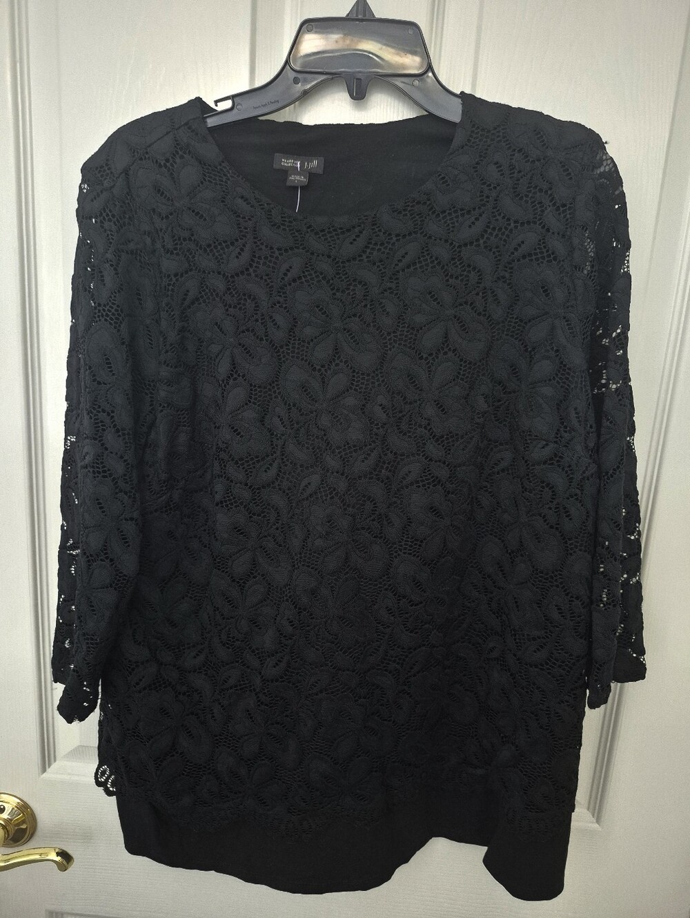 J Jill Black Floral Lace Overlay Women's Top